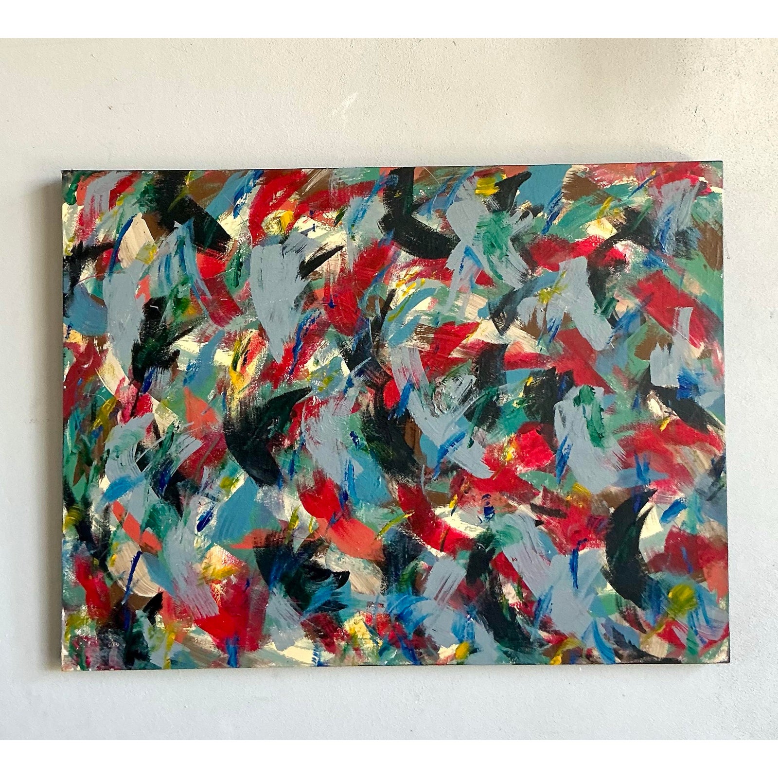 Vintage Boho Original Abstract Oil on Canvas - Detail view