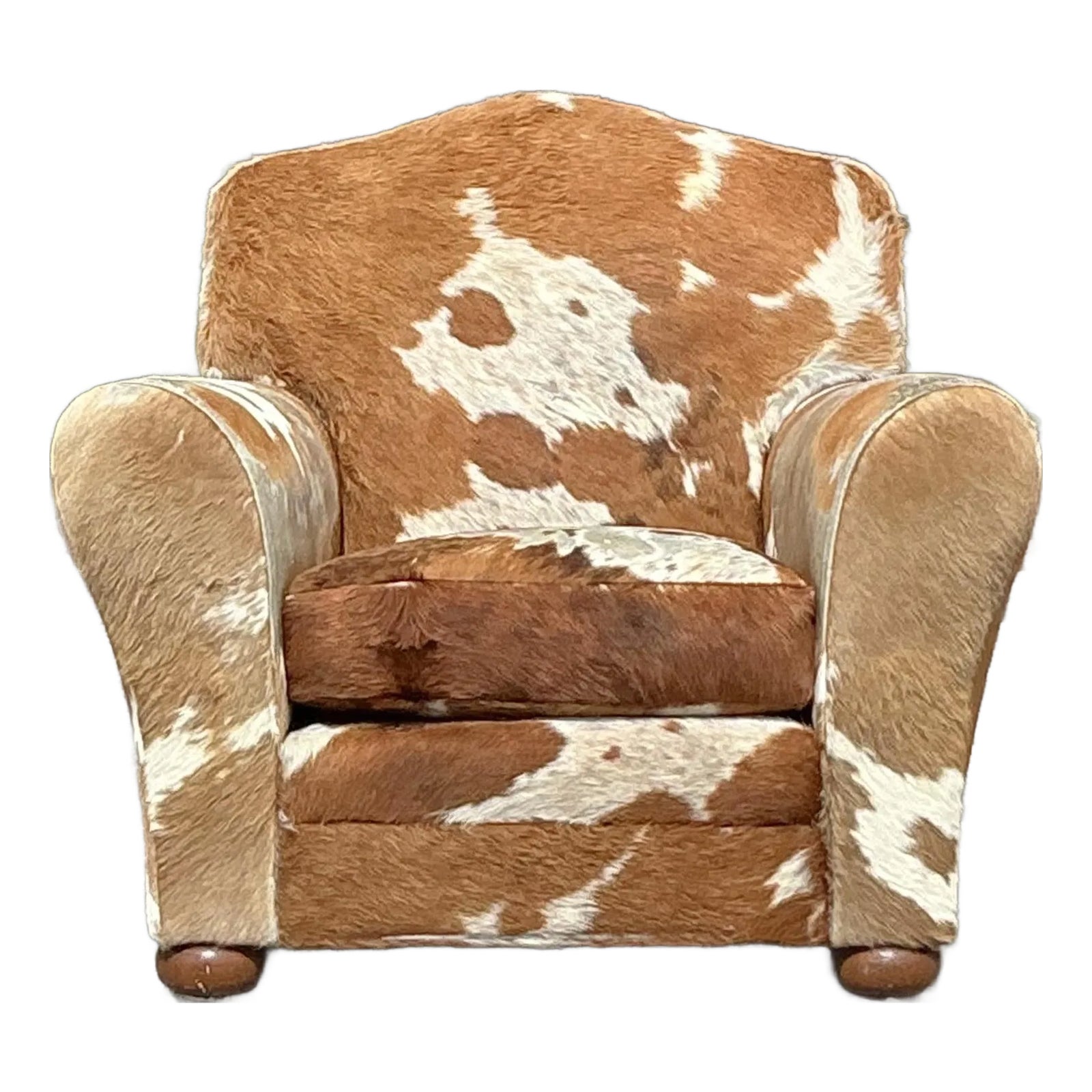 Vintage Boho Cowhide Roll Arm Lounge Chair