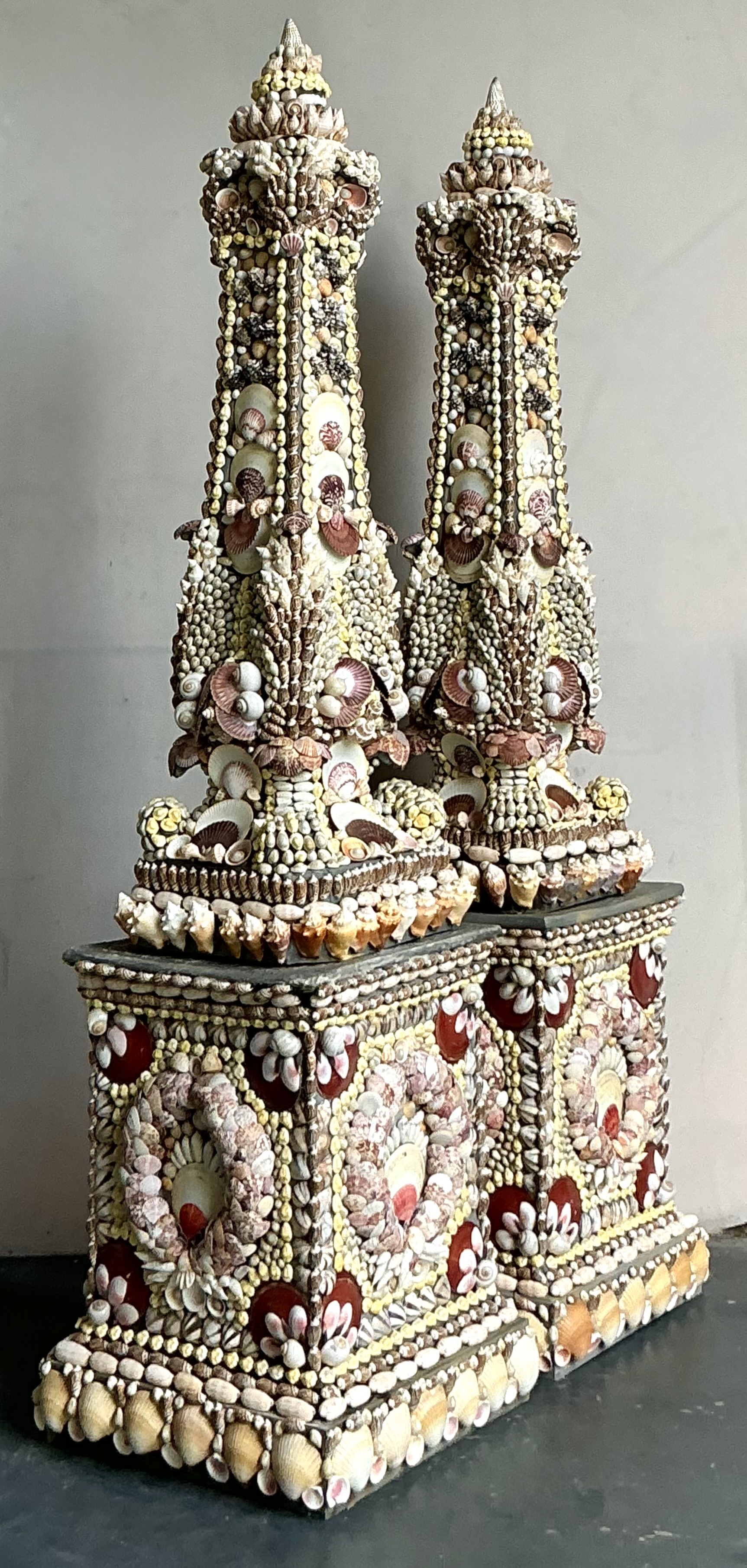 Vintage Monumental Shell Encrusted Obelisks- a Pair - Top view