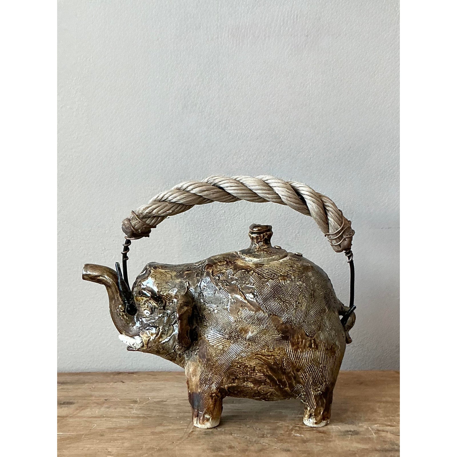 Vintage Boho Original Studio Pottery Elephant Teapot - Back view