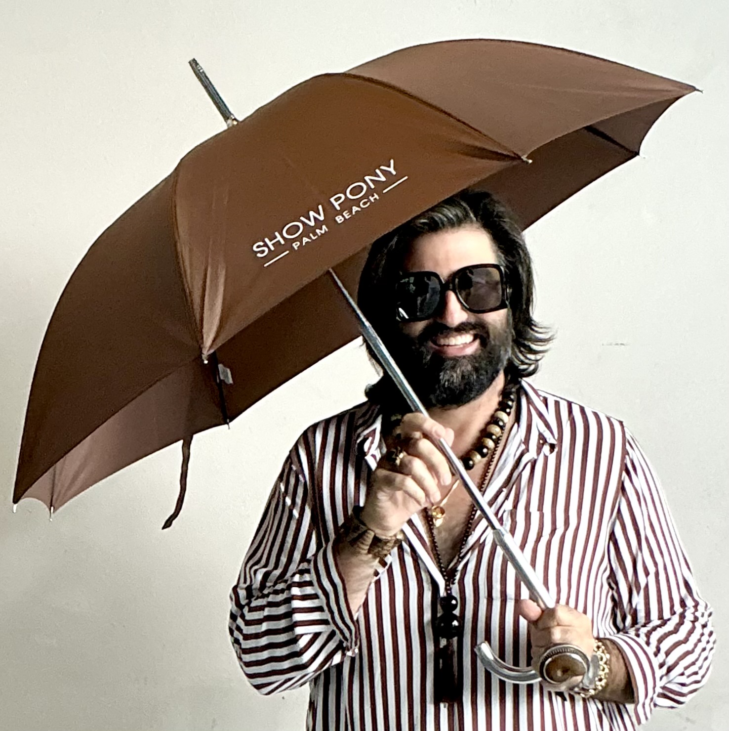 SHOWPONY Exclusive Chrome Handled Logo Umbrella - Back view