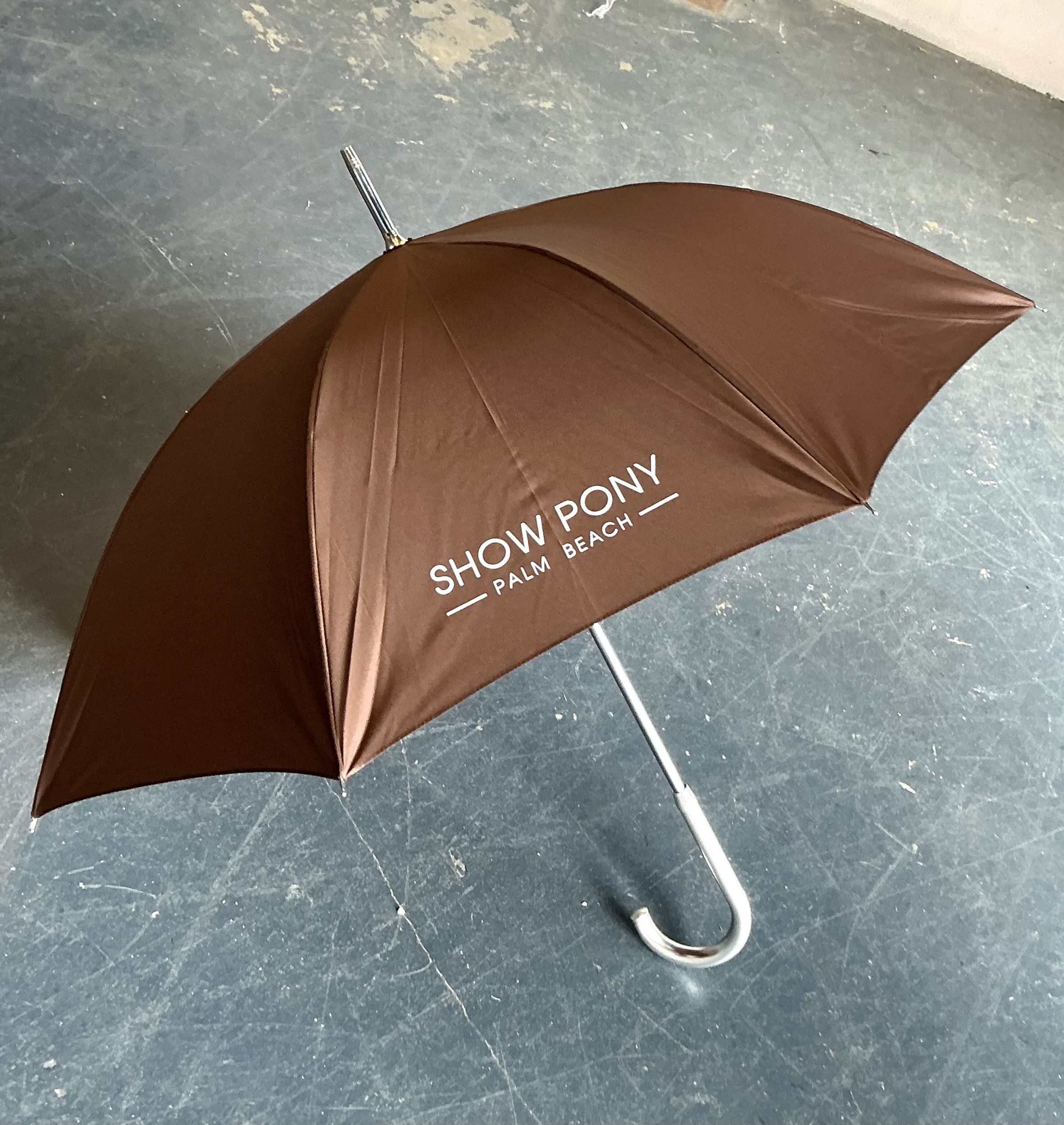 SHOWPONY Exclusive Chrome Handled Logo Umbrella - Side view