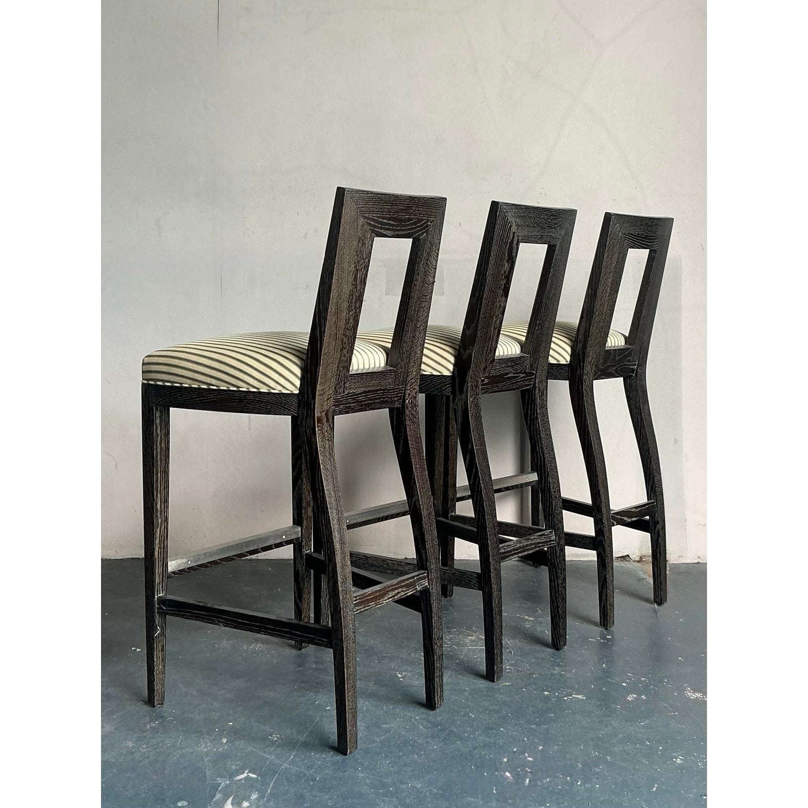 Vintage Boho Donghia Cerused “Margarita” Bar Stools - Set of 3 - Back view
