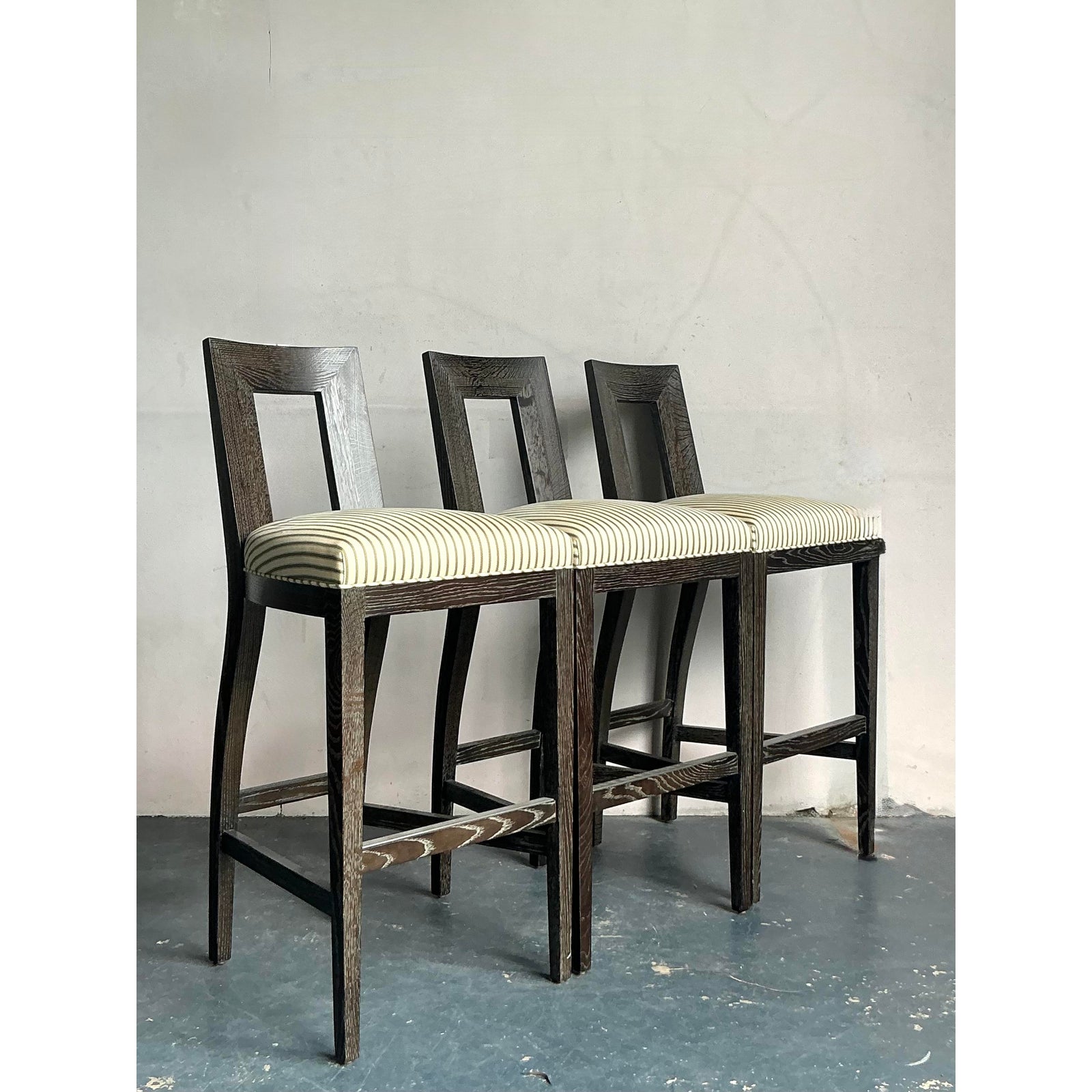 Vintage Boho Donghia Cerused “Margarita” Bar Stools - Set of 3 - Top view