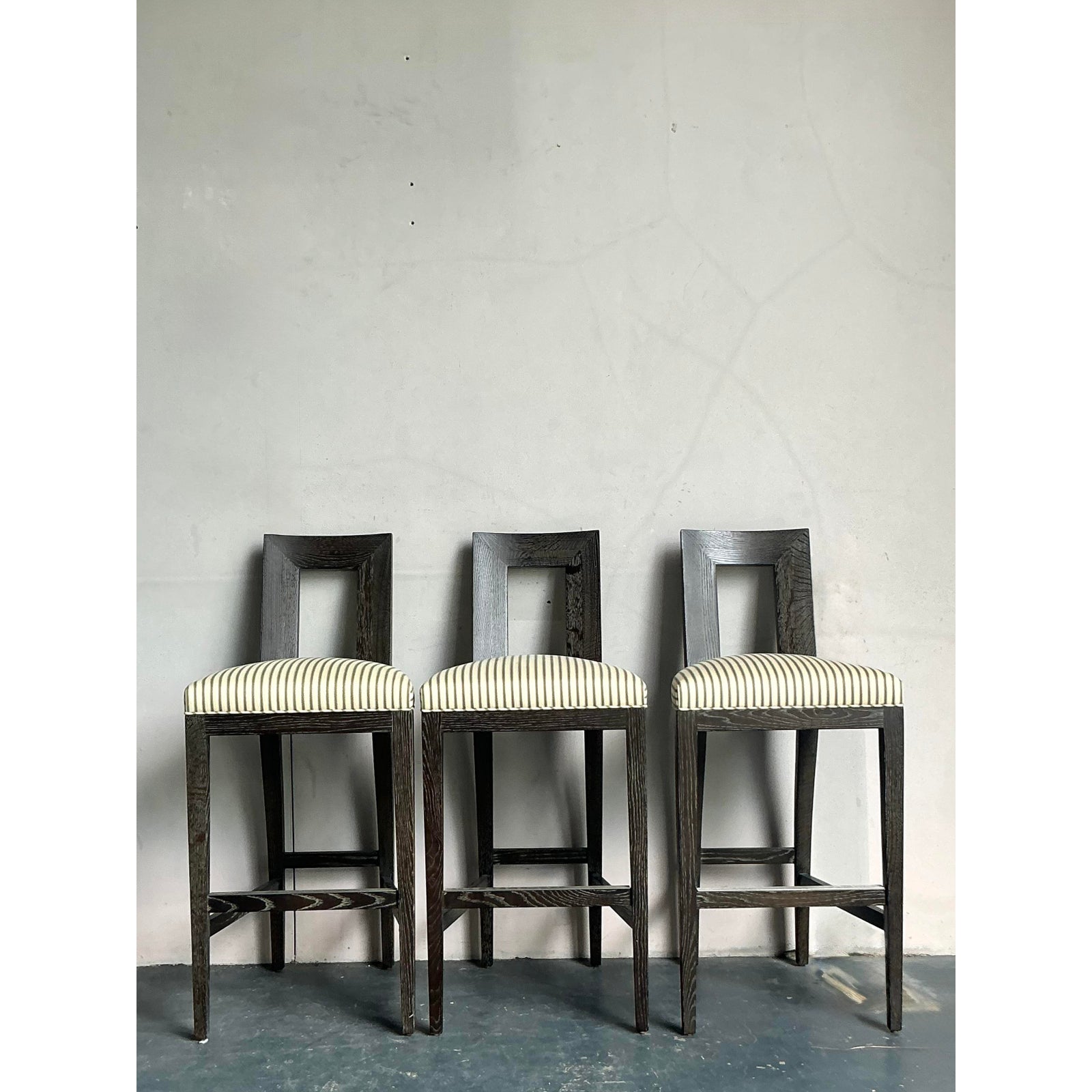 Vintage Boho Donghia Cerused “Margarita” Bar Stools - Set of 3 - Detail view