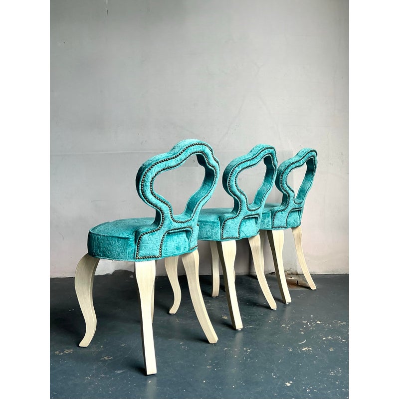 Vintage Regency Keyhole Barstools - Set of 3 - Side view