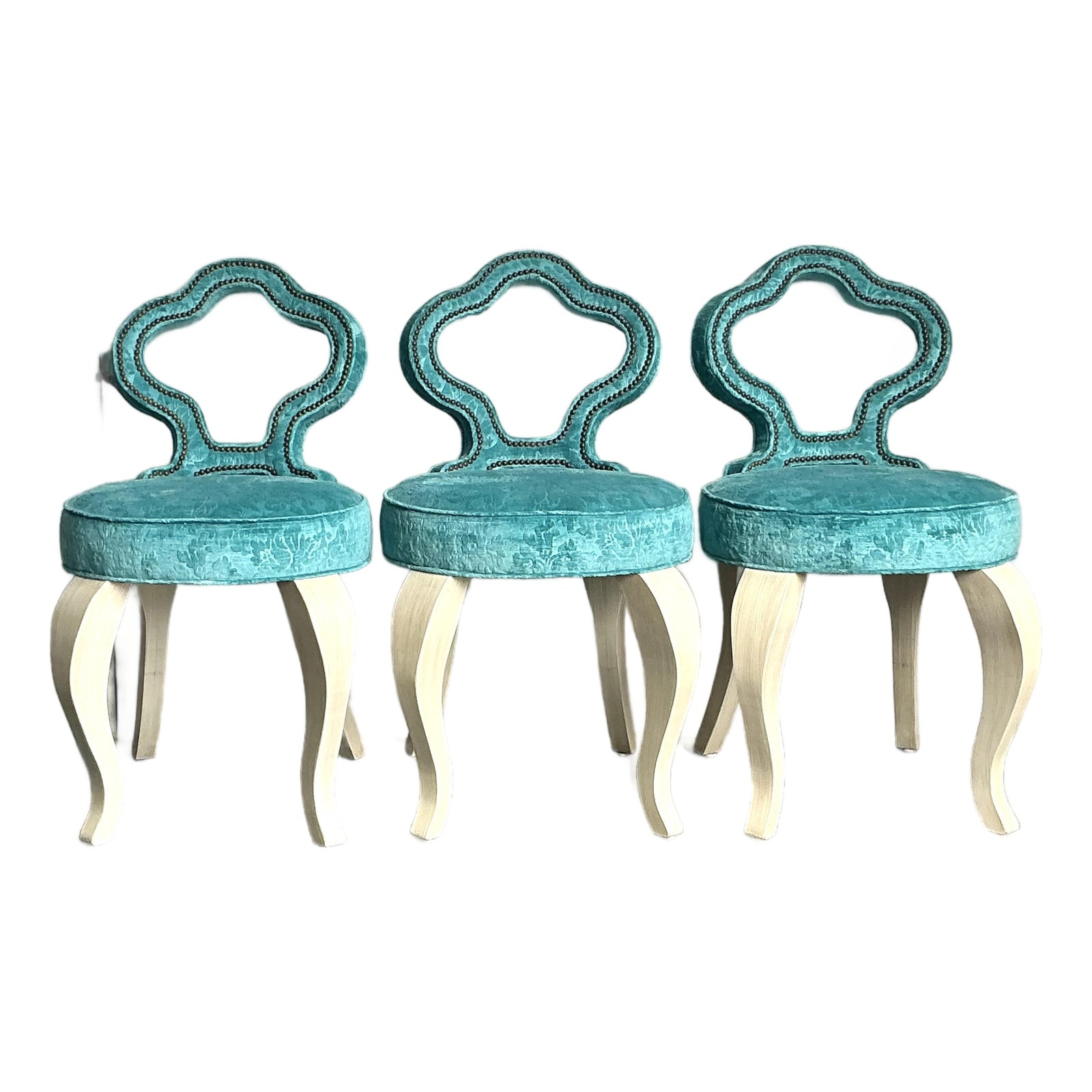 Vintage Regency Keyhole Barstools - Set of 3