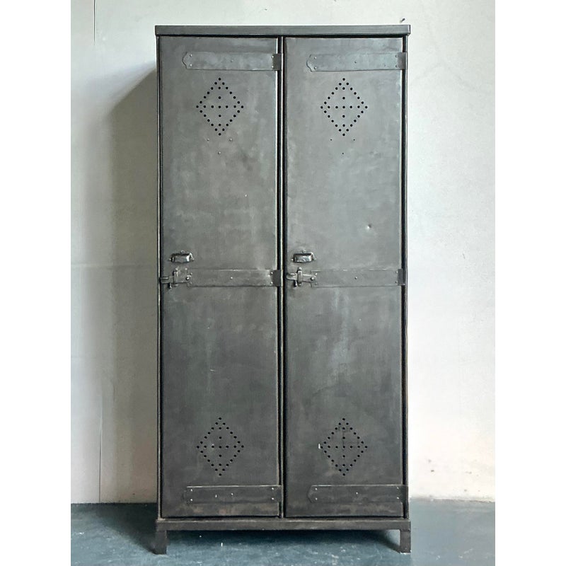 Vintage Boho Perforated Metal Armoire - Back view
