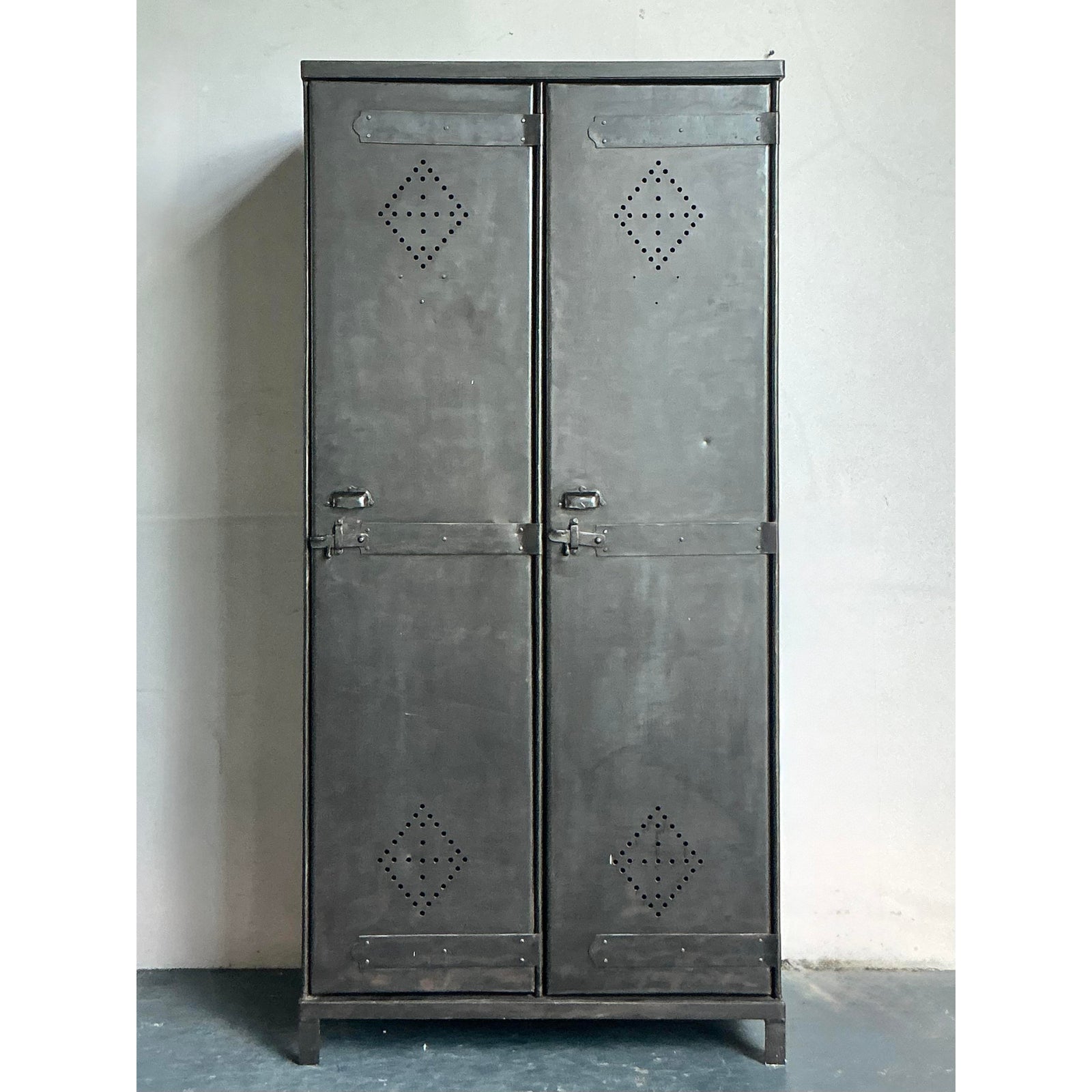 Vintage Boho Perforated Metal Armoire - Side view