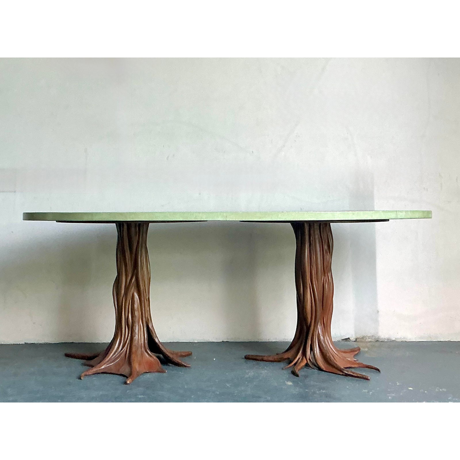 Vintage Boho Signed R. Kelly Cast Bronze Faux Bois Dining Table - Top view