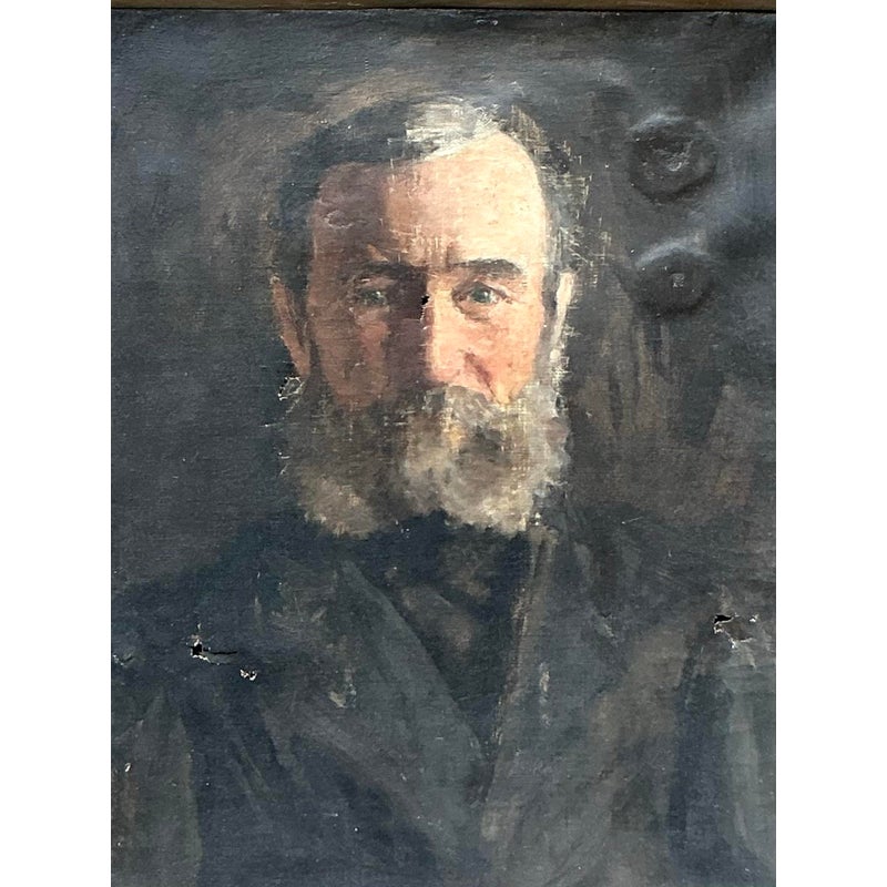 Vintage Boho 19th Century Original Oil Portrait of Man - Back view