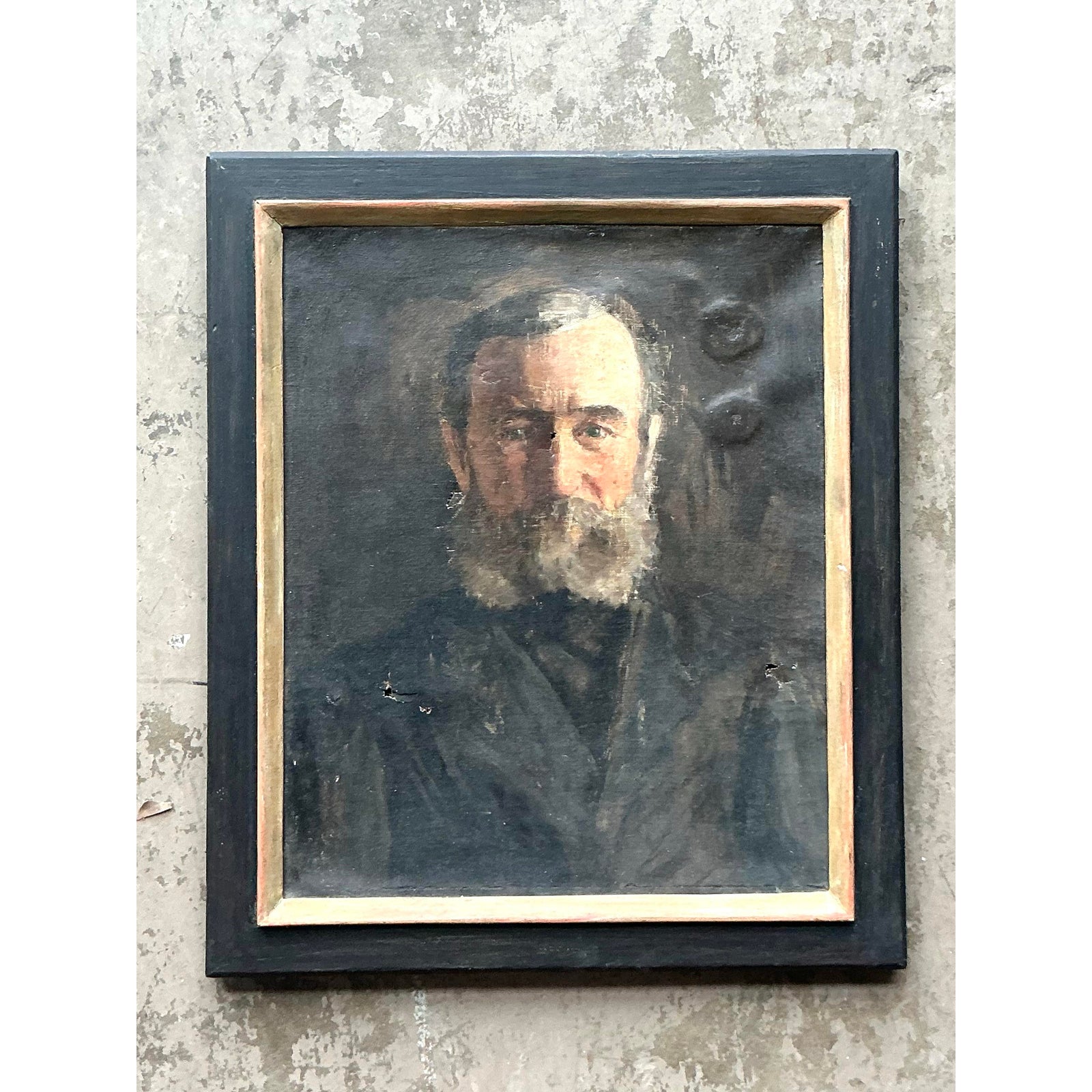Vintage Boho 19th Century Original Oil Portrait of Man - Top view