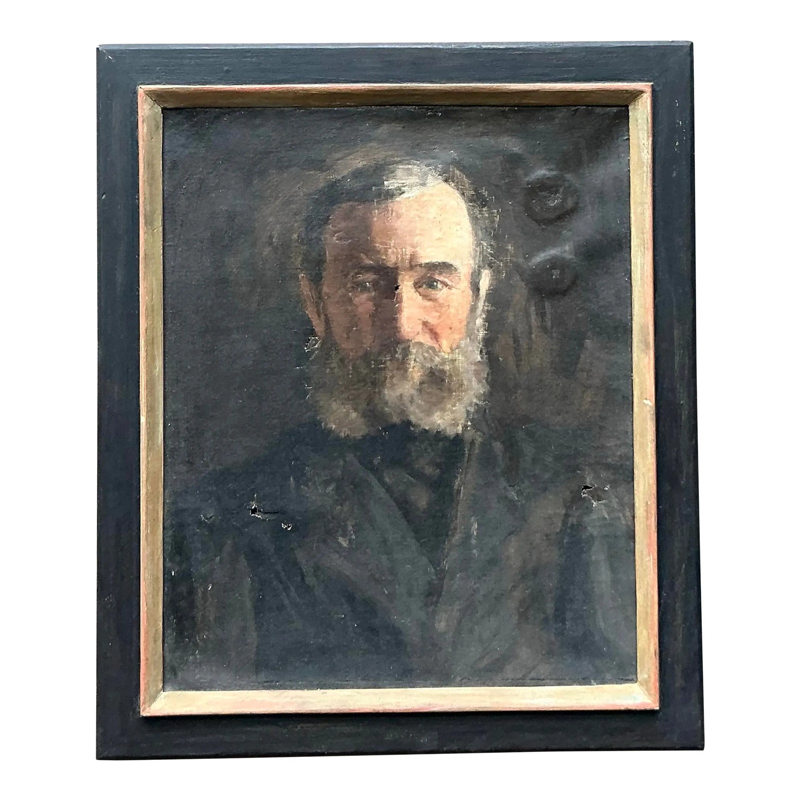 Vintage Boho 19th Century Original Oil Portrait of Man