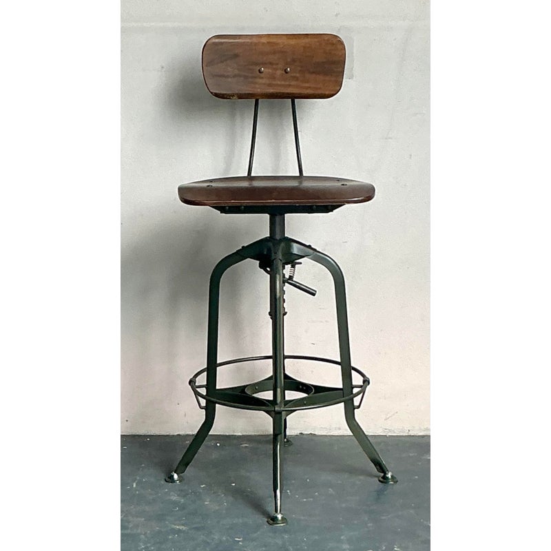 Vintage Boho Industrial Swivel Stool - Side view