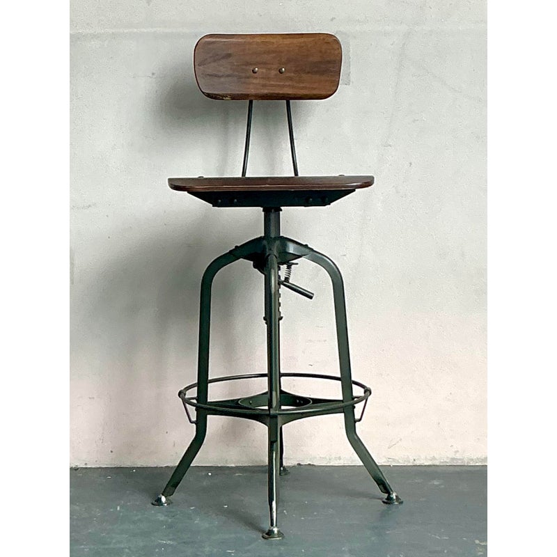 Vintage Boho Industrial Swivel Stool - Back view