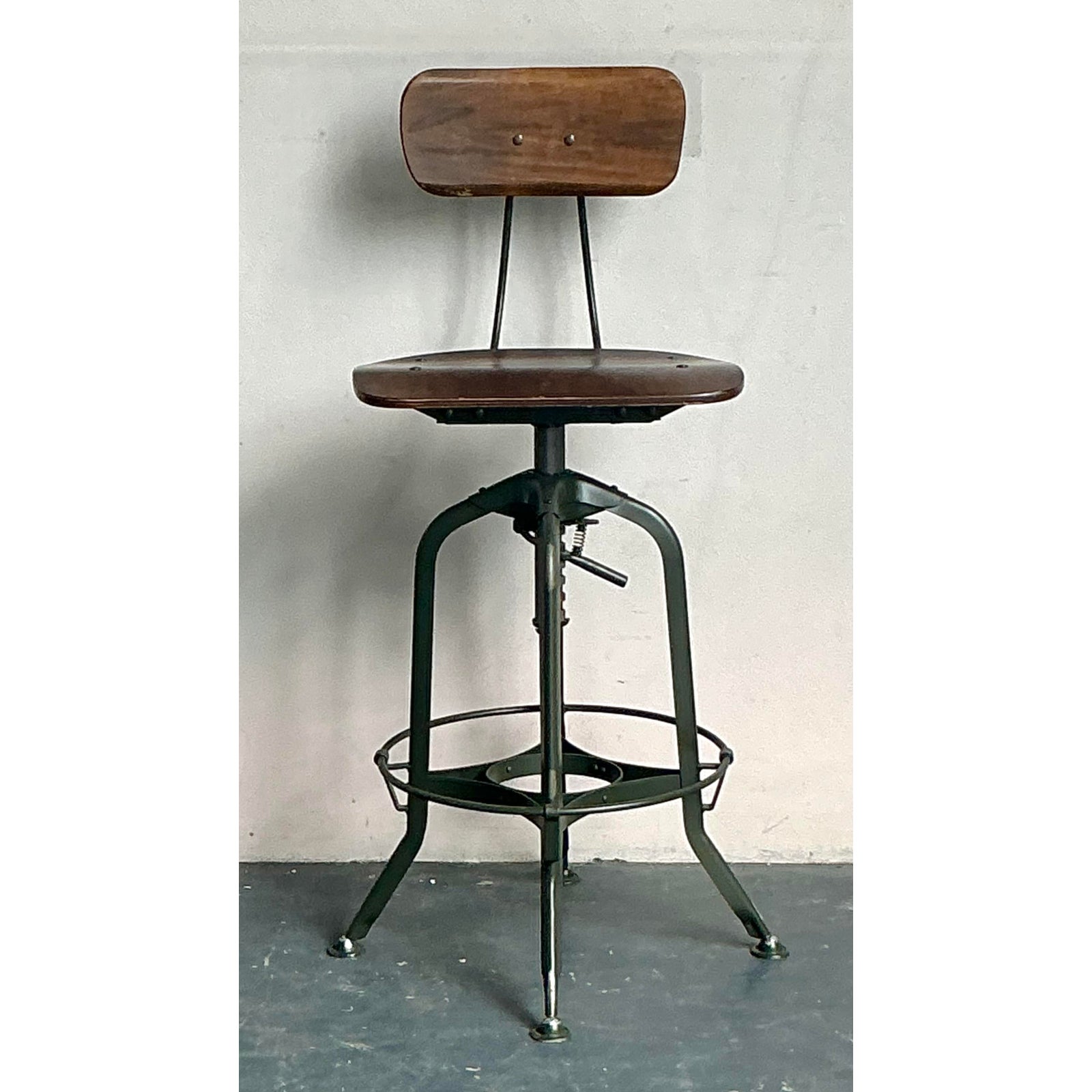 Vintage Boho Industrial Swivel Stool - Detail view