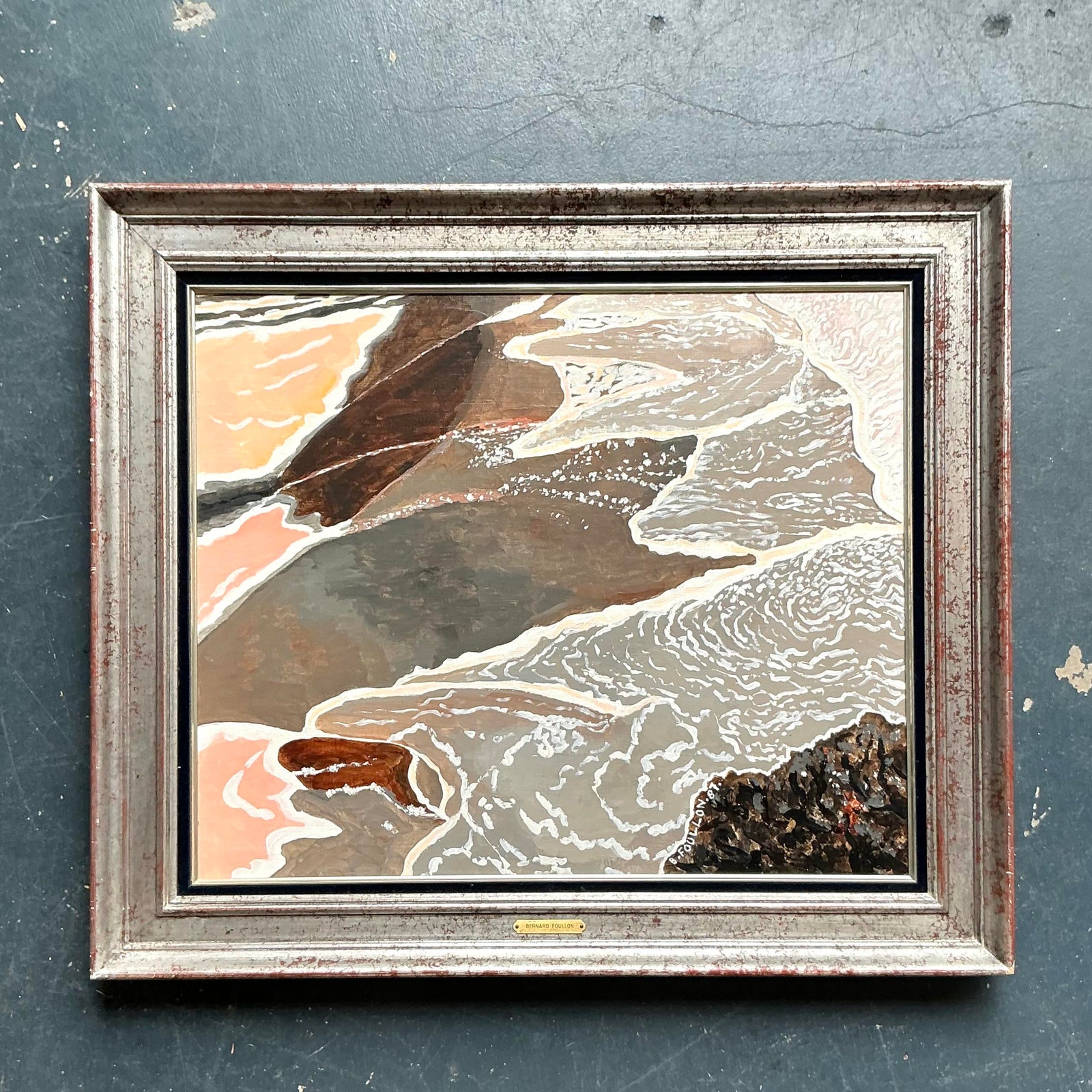 Vintage Boho Original Seascape Oil on Canvas - Top view