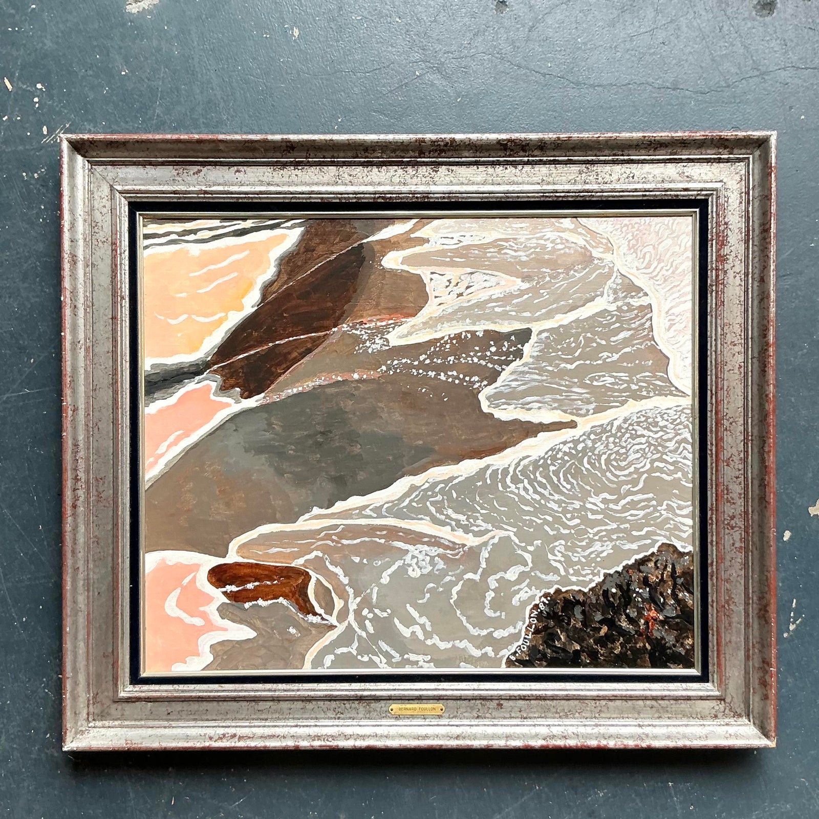 Vintage Boho Original Seascape Oil on Canvas - Side view