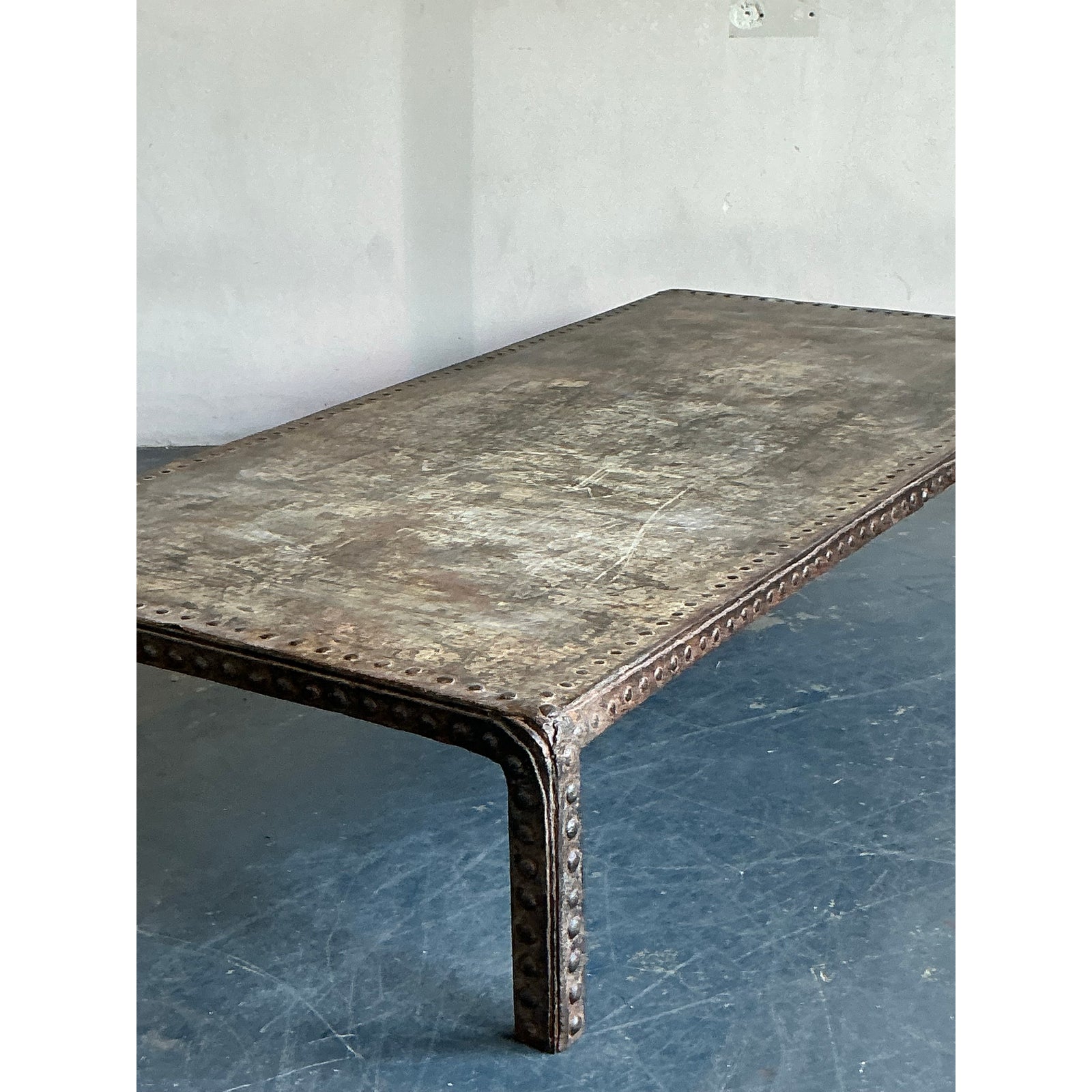 Vintage Boho Industrial Nailhead Coffee Table - Back view