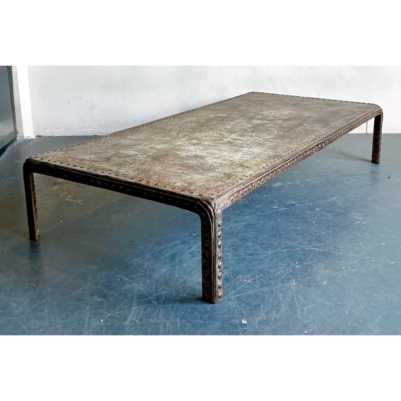 Vintage Boho Industrial Nailhead Coffee Table - Detail view
