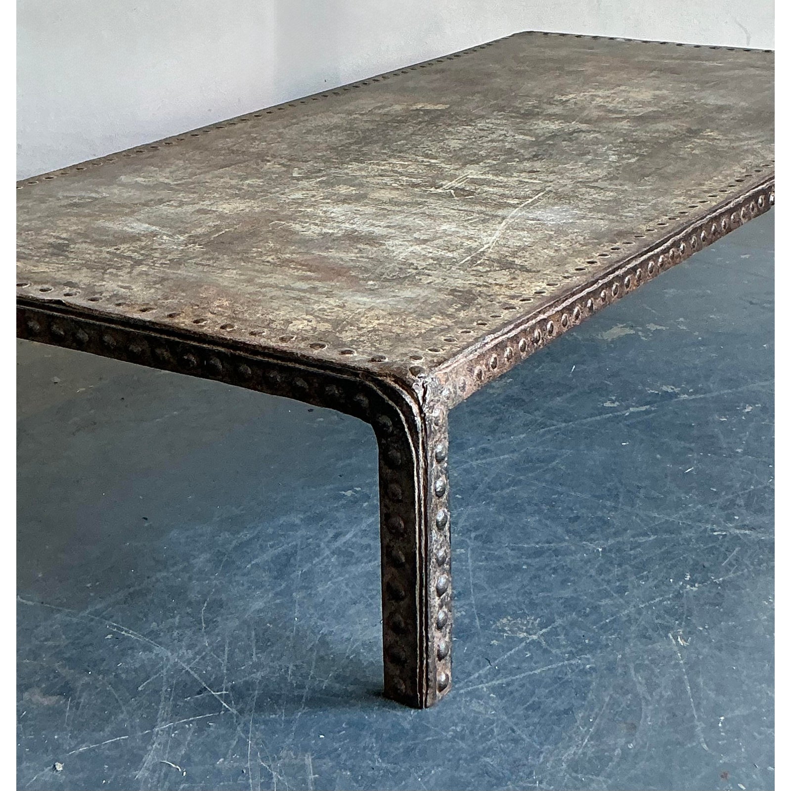 Vintage Boho Industrial Nailhead Coffee Table - Top view