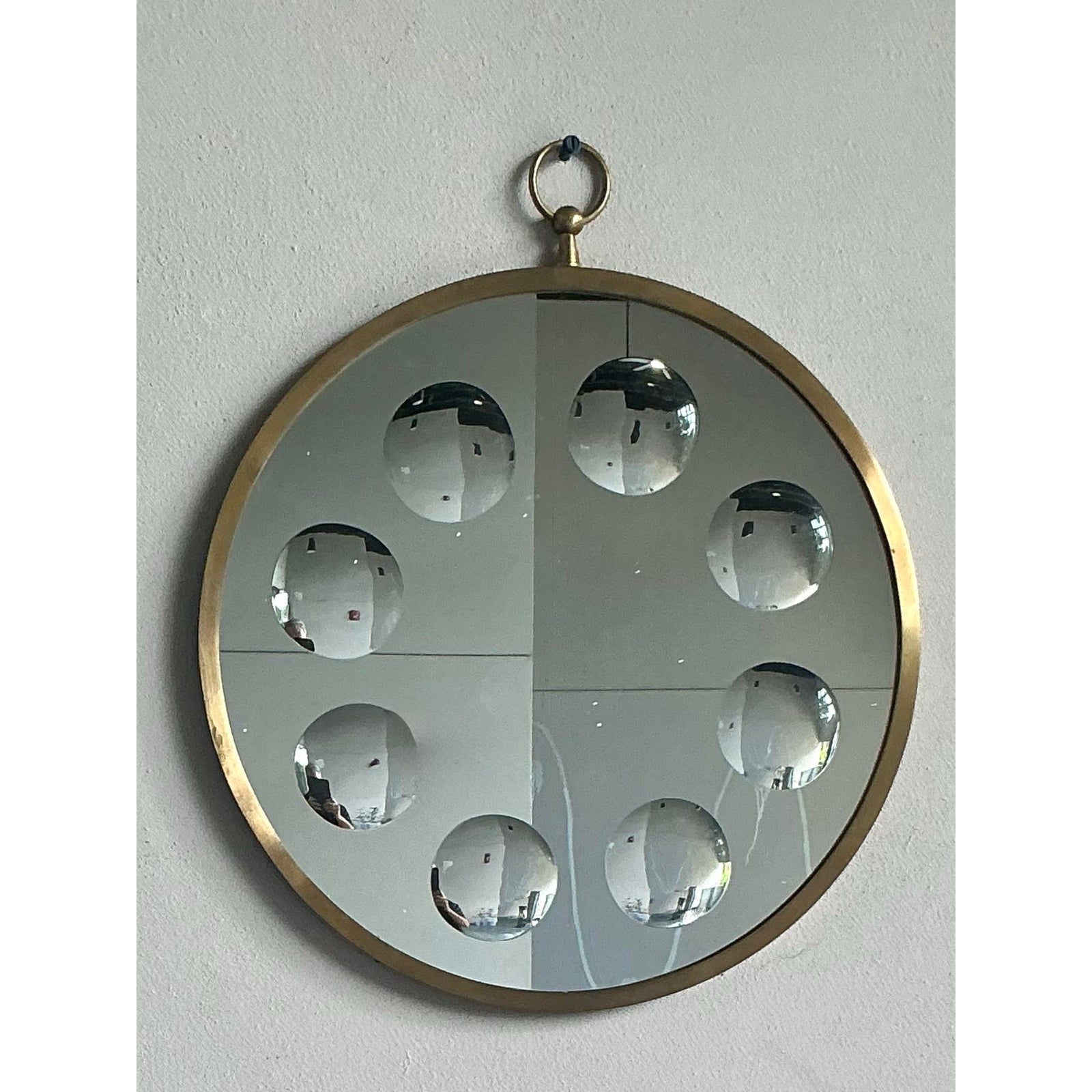 Vintage Italian Convex Circles Mirror After Fornasetti - Side view