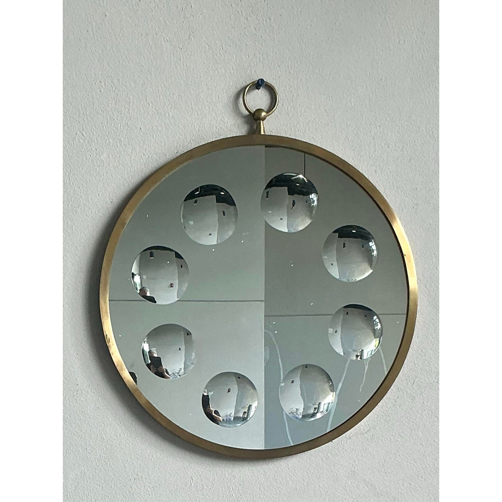 Vintage Italian Convex Circles Mirror After Fornasetti - Back view