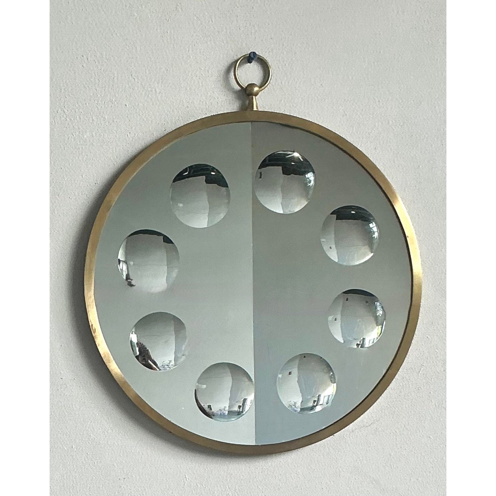 Vintage Italian Convex Circles Mirror After Fornasetti - Top view