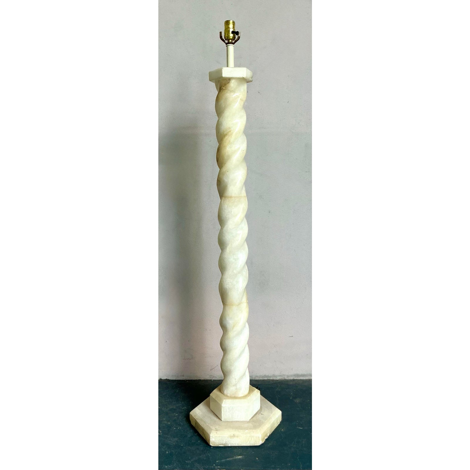 Vintage Boho Alabaster Barley Twist Floor Lamp - Side view