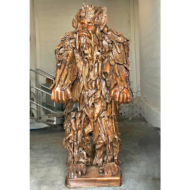 Vintage Boho Monumental Hand Carved Sasquatch Sculpture - Top view