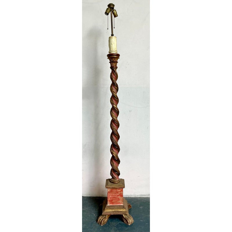 Vintage Regency Gilt Tipped Barley Twist Floor Lamp - Back view