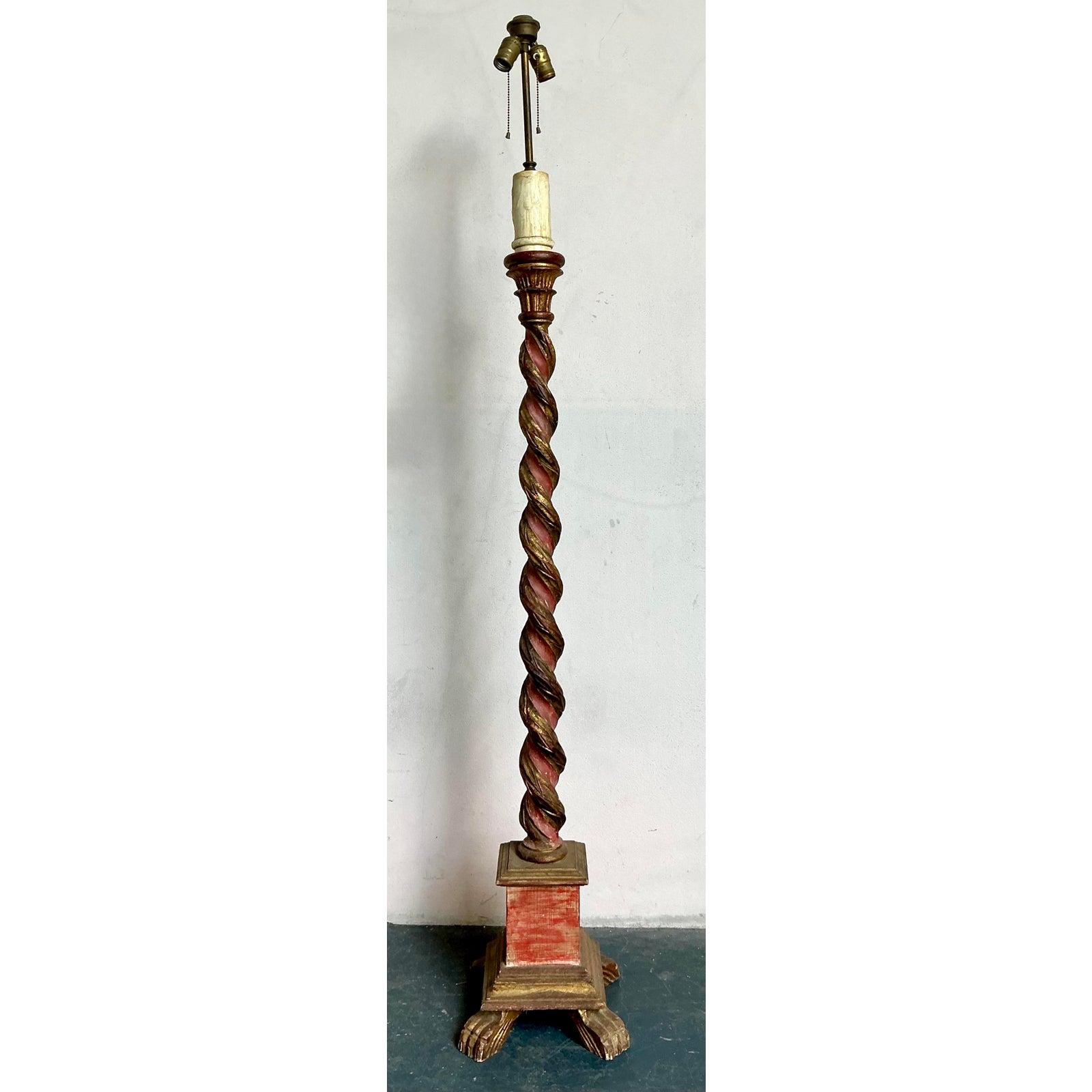 Vintage Regency Gilt Tipped Barley Twist Floor Lamp - Detail view