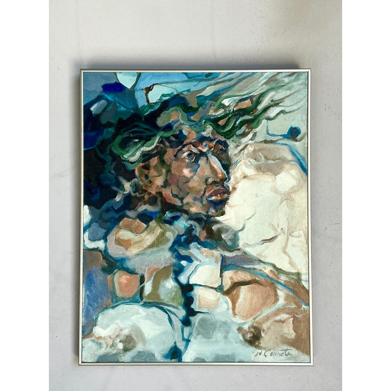 Vintage Boho Original Abstract Figurative on Canvas - Top view