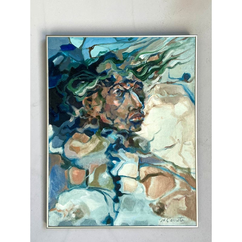 Vintage Boho Original Abstract Figurative on Canvas - Back view