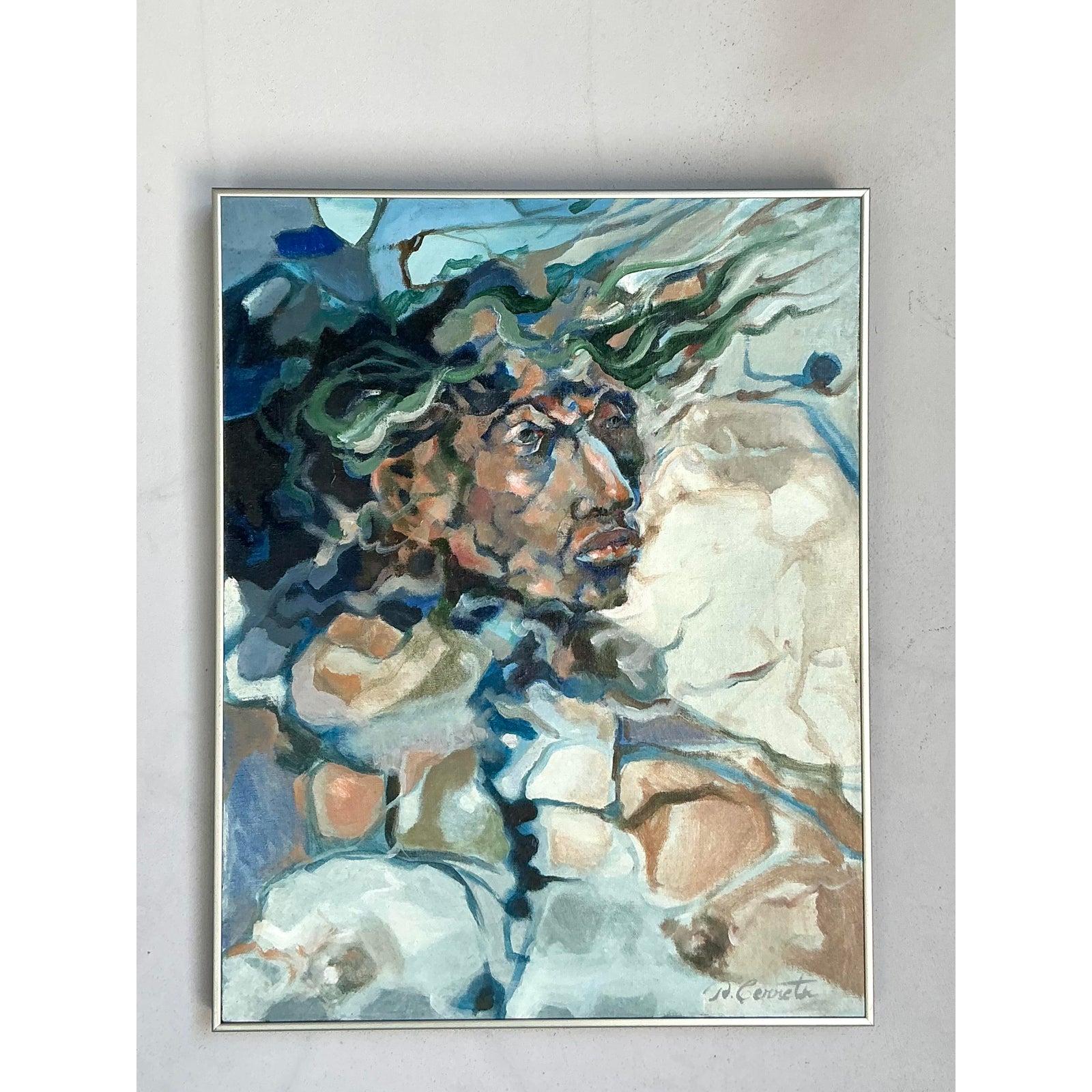 Vintage Boho Original Abstract Figurative on Canvas - Side view