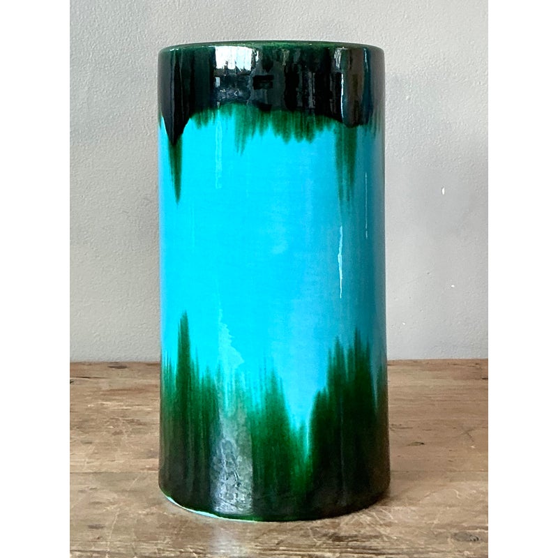 Vintage Boho Glazed Ceramic Vase - Side view