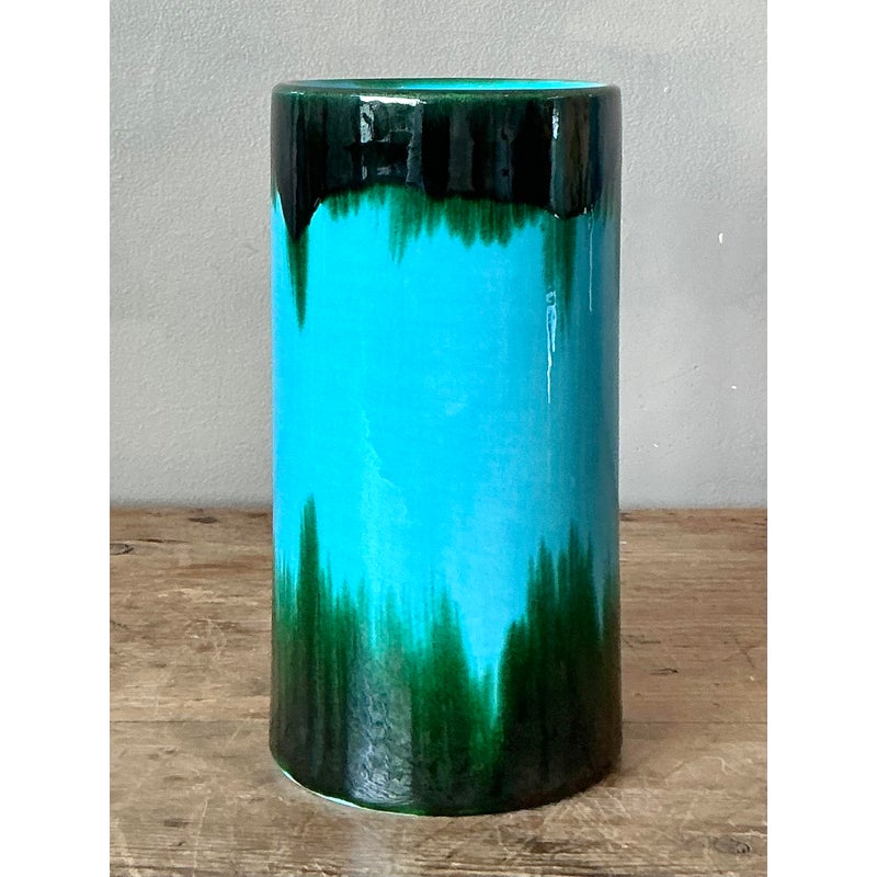 Vintage Boho Glazed Ceramic Vase - Back view