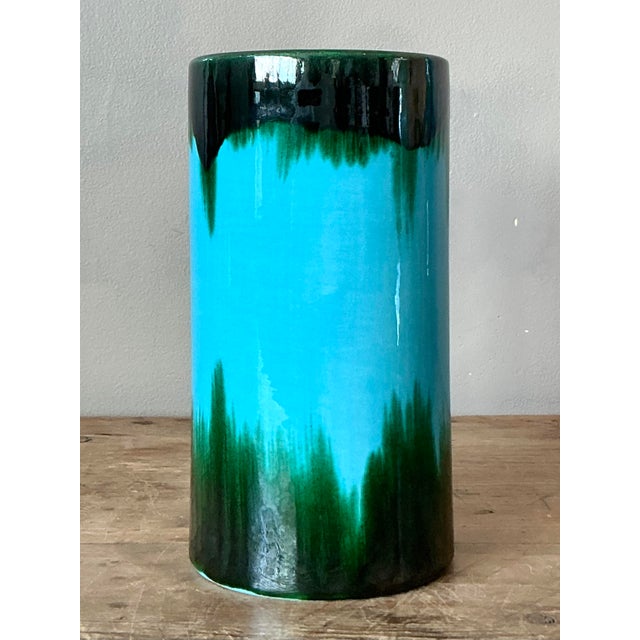 Vintage Boho Glazed Ceramic Vase - Top view