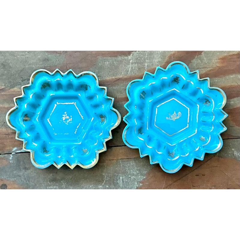 Vintage Boho Opaline Ring Dish - Set of 2 - Side view