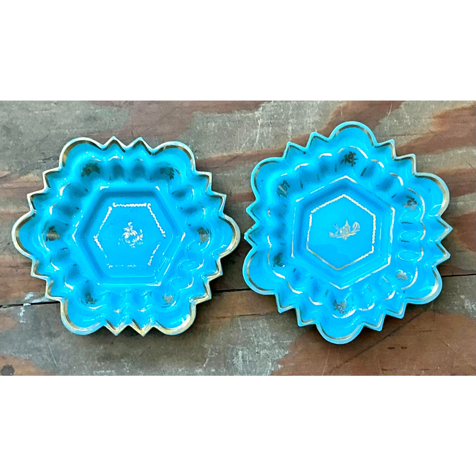 Vintage Boho Opaline Ring Dish - Set of 2 - Back view