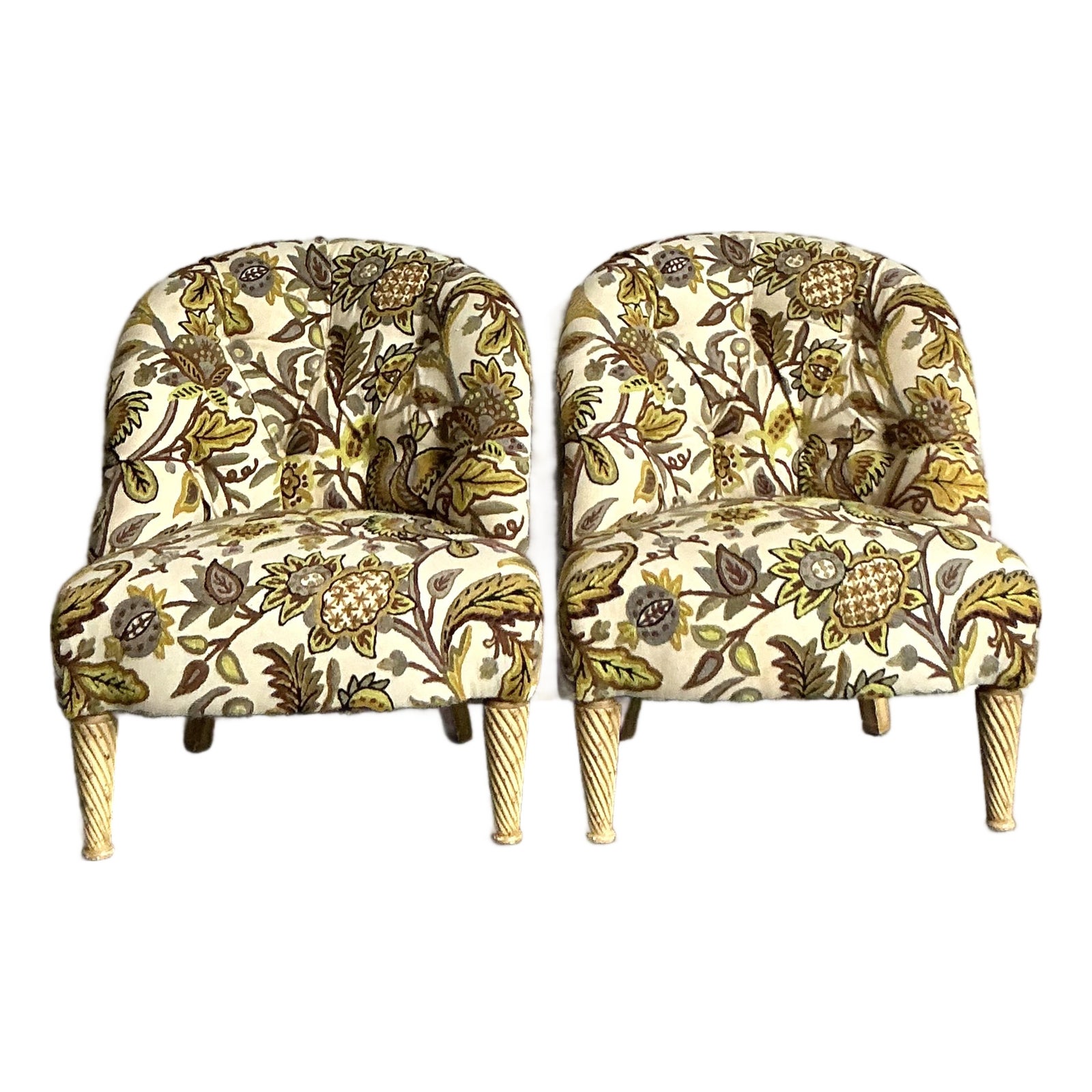 Vintage Regency Tufted Crewl Lounge Chairs - A Pair
