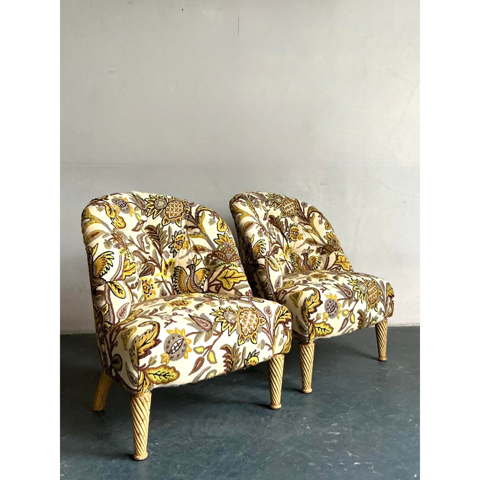 Vintage Regency Tufted Crewl Lounge Chairs - A Pair - Top view