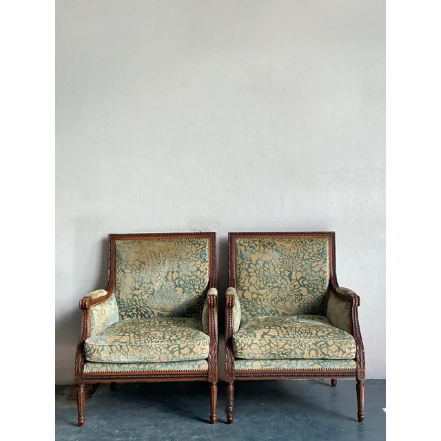 Vintage Regency Carved Detail Bergere Chairs - A Pair - Top view