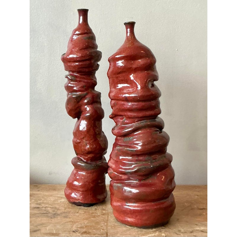 Vintage Boho Original Studio Pottery Vases - Set of 2 - Detail view