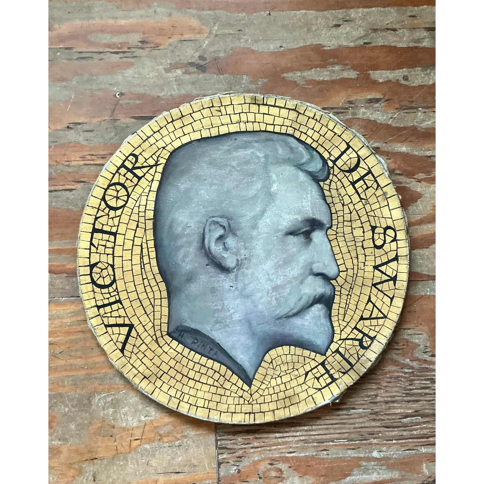 Vintage Boho Mosaic Medallion Original Oil Painting on Canvas - Side view