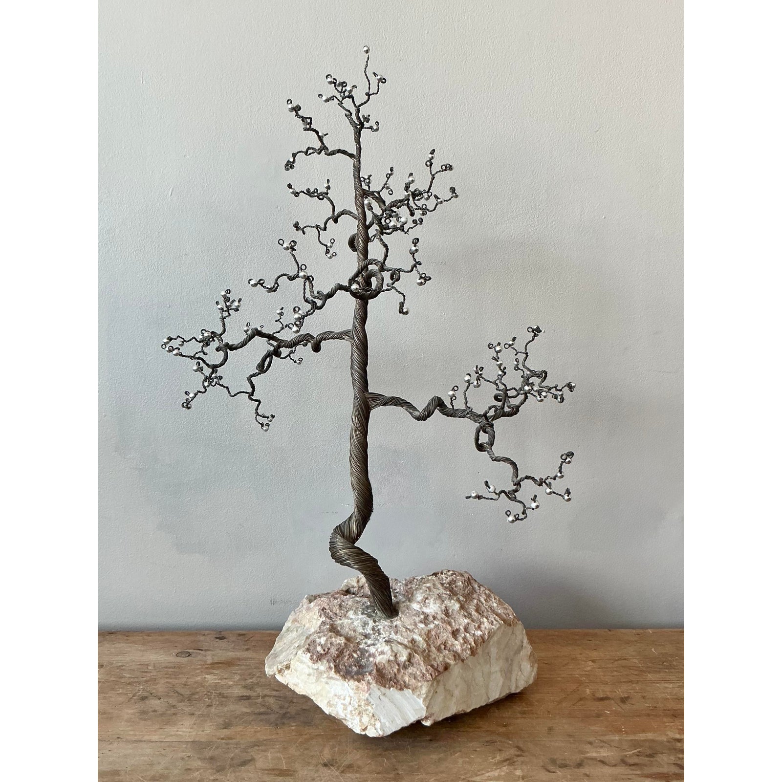 Vintage Boho Twisted Tree Sculpture With Crystal Detail - Top view