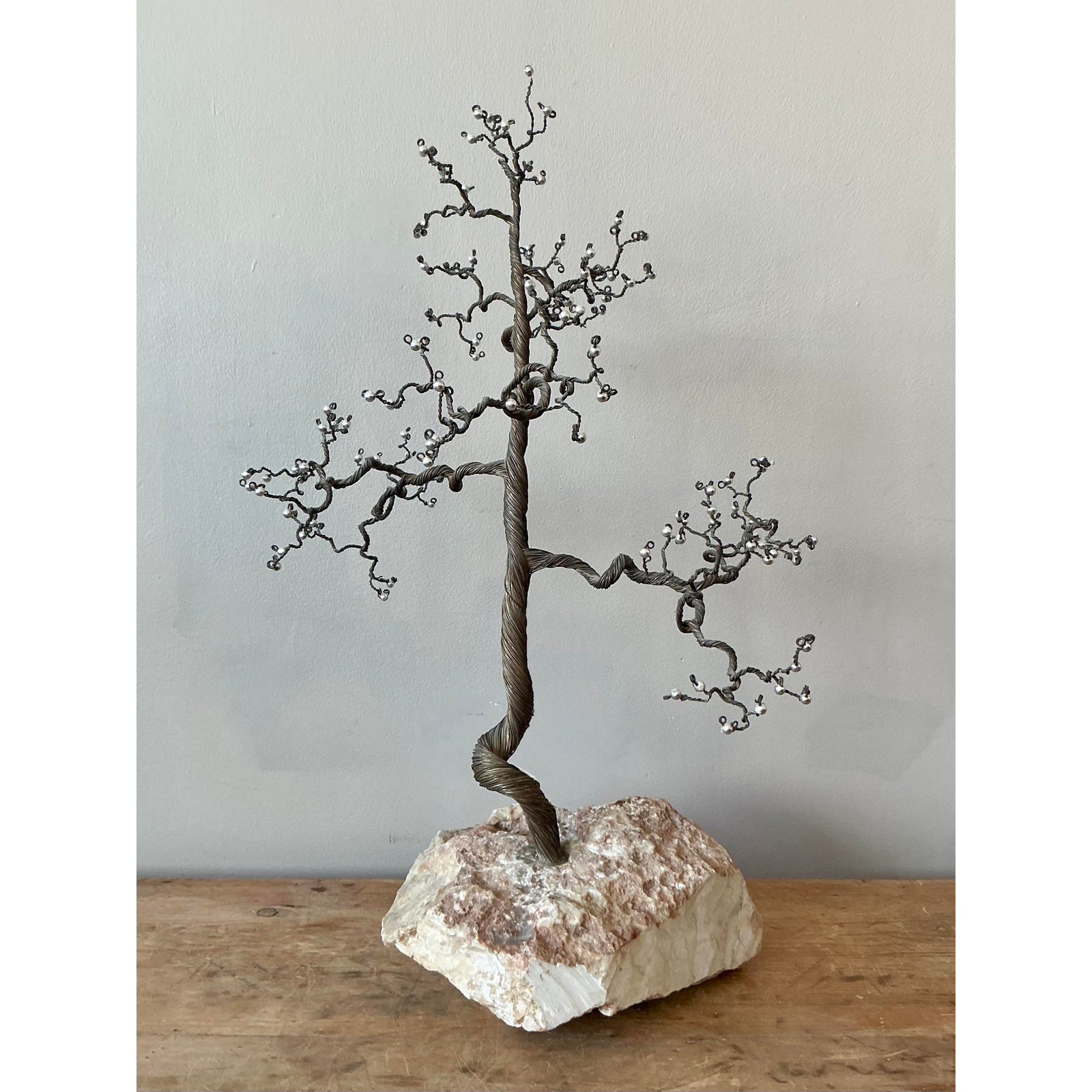 Vintage Boho Twisted Tree Sculpture With Crystal Detail - Detail view