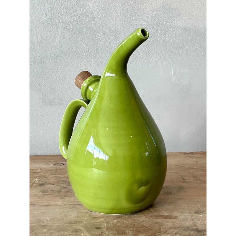 Vintage Italian Glazed Ceramic Olive Oil Pitcher - Back view