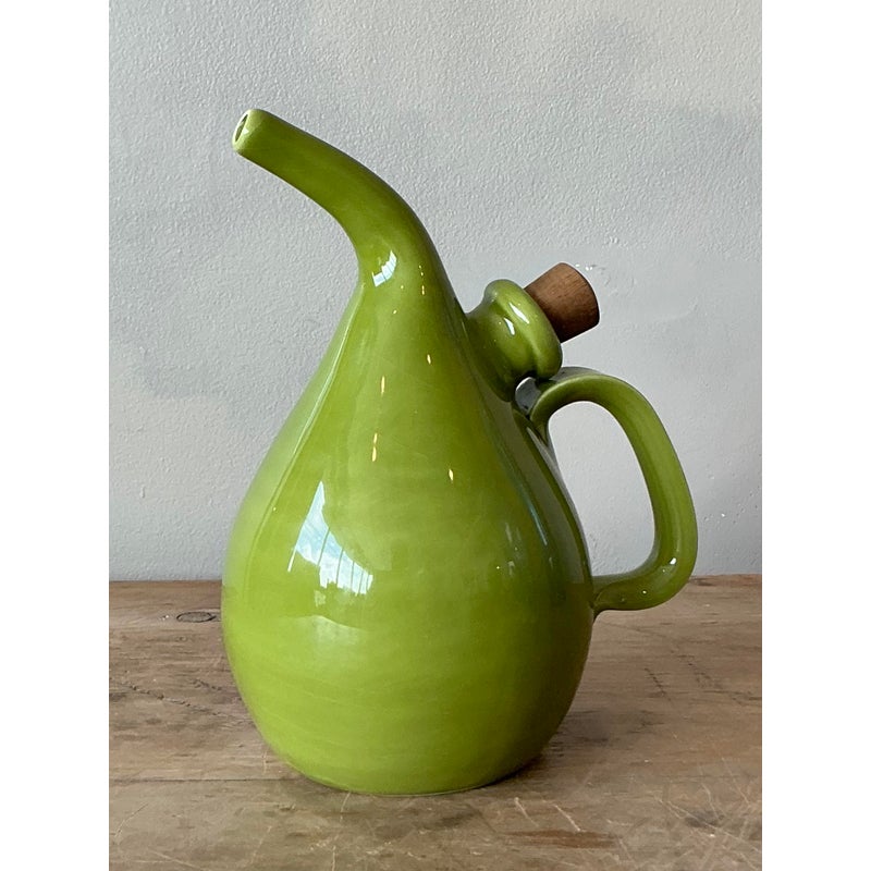 Vintage Italian Glazed Ceramic Olive Oil Pitcher - Detail view