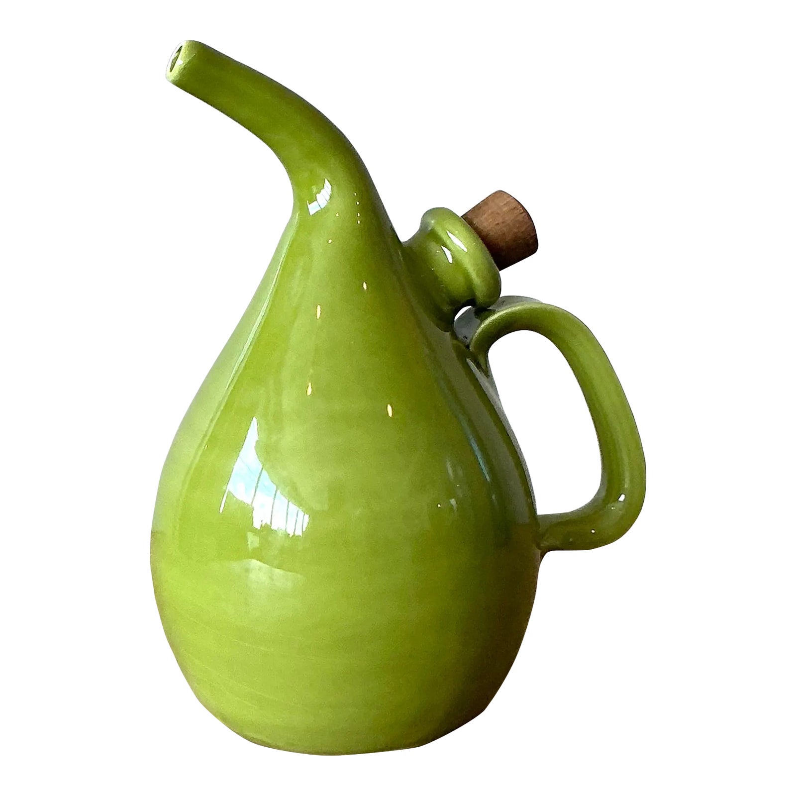 Vintage Italian Glazed Ceramic Olive Oil Pitcher